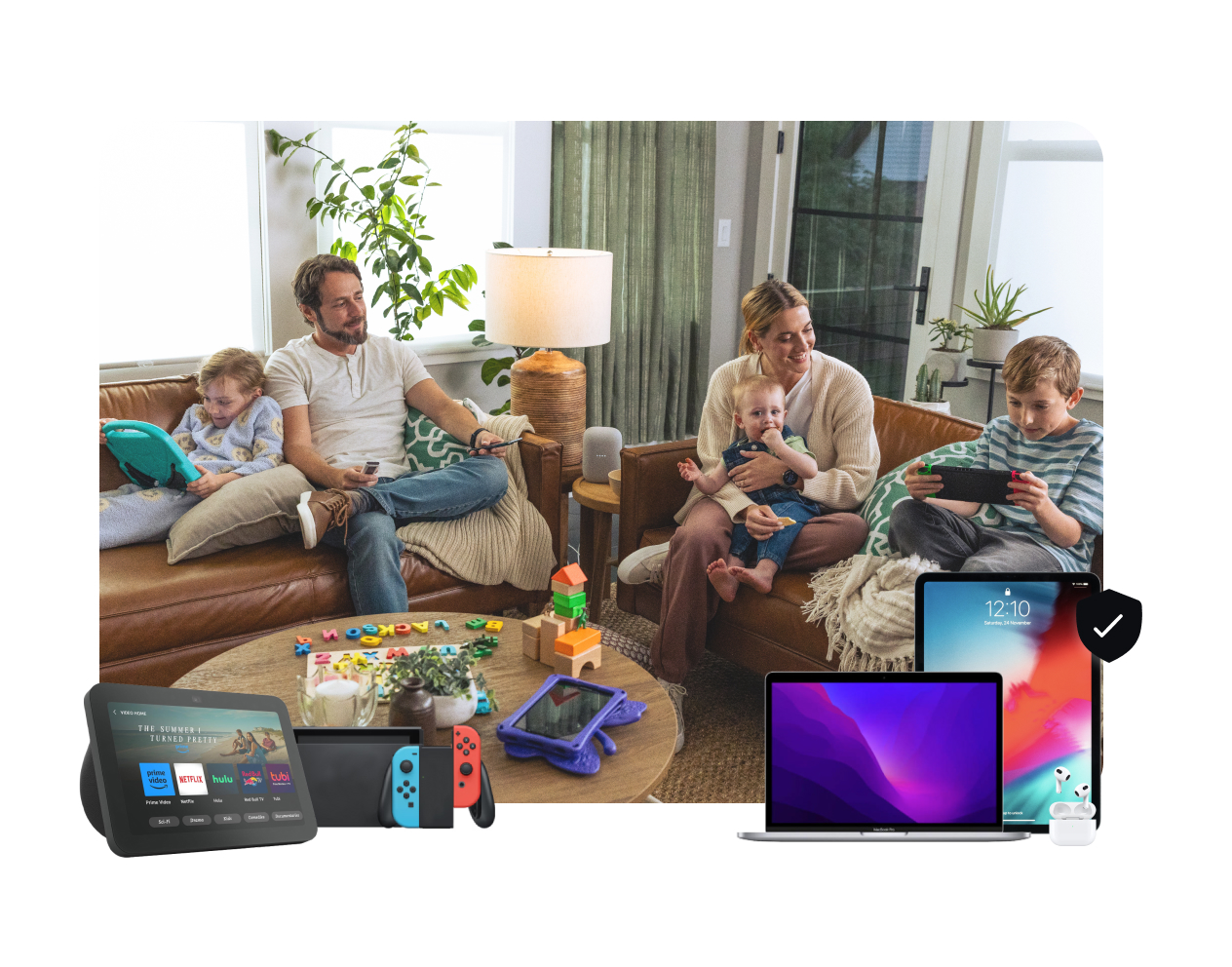 Family playing together with smart devices